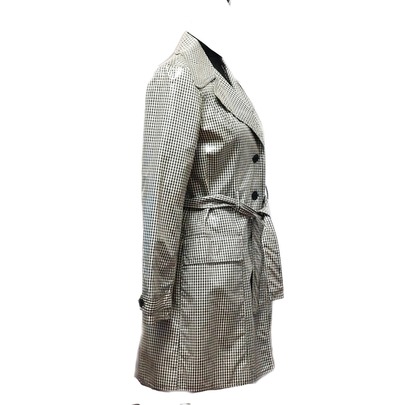 Laundry Shelli Segal Womens B&W Small Gingham Button Trench Coat w/ Sheen Sz 4 - Picture 5 of 7